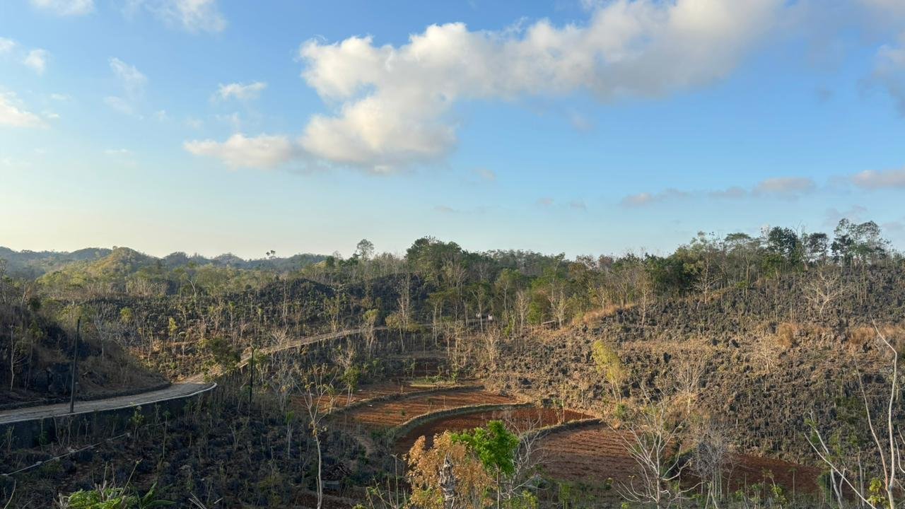 Pemandangan sawah dan perbukitan Brongkol